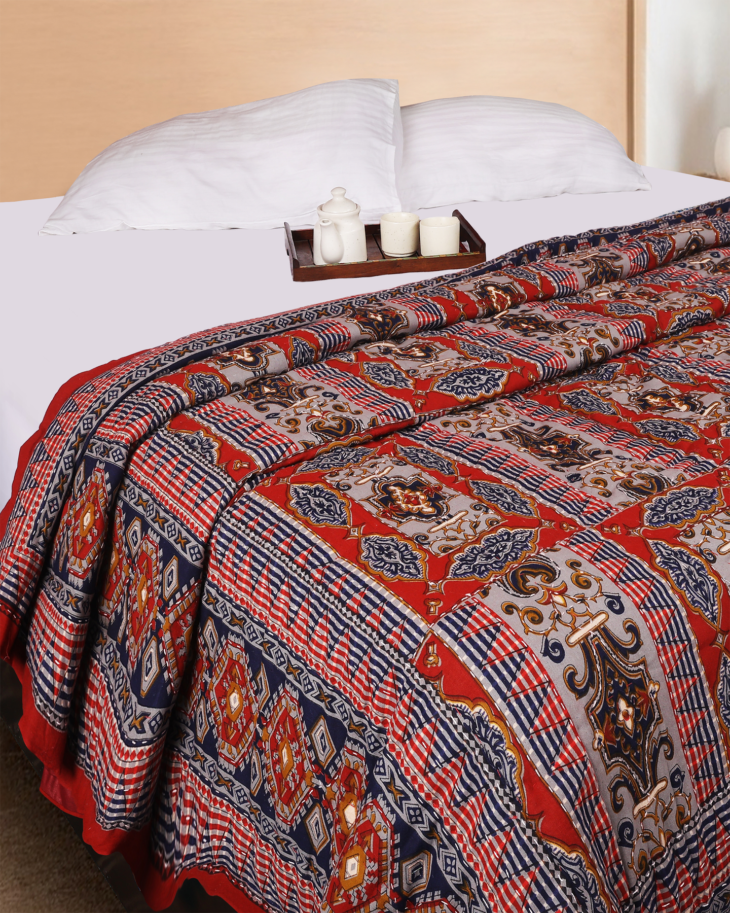 Ajrak Print Hand Quilted Rajai with Natural Dyes